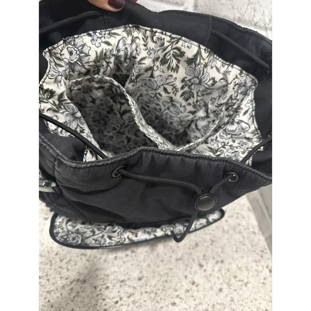 Vera Bradley Cotton Black Utility Backpack with Floral Interior Lining